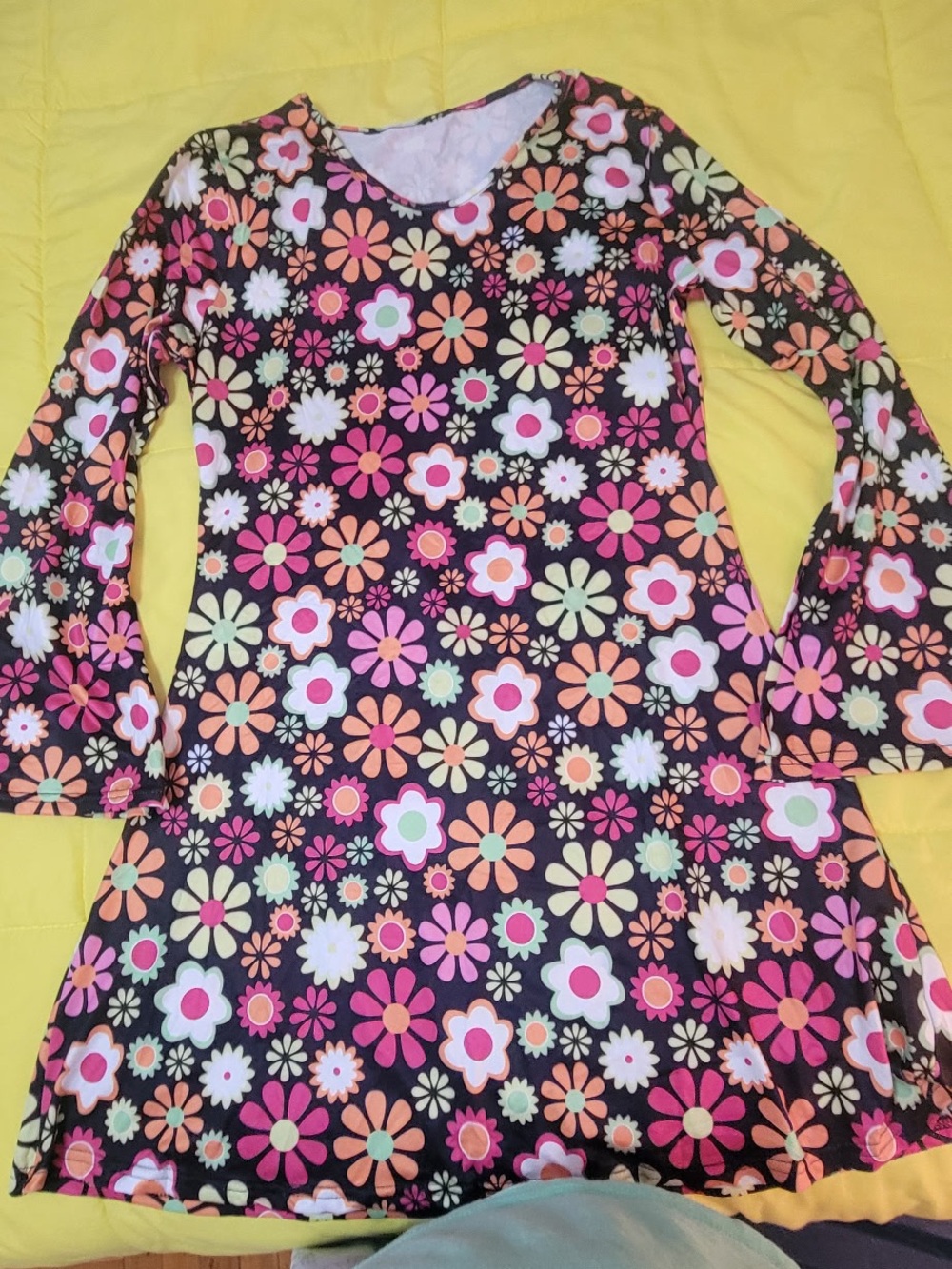 Go-Go Floral Long-Sleeve Swing Costume - Black with Pink & Orange Flowers
